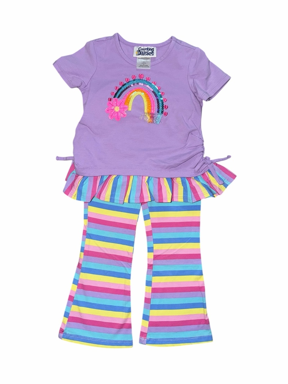 Counting Daisies Purple Rainbow Matching Outfit Set Ruffle Flare Pant Toddler 2T